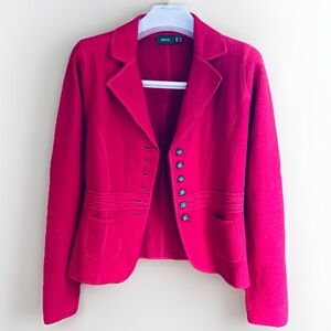 Mexx 10 Laine Felted Wool Fitted Red Jacket Buttons Closure Unlined Vintage M